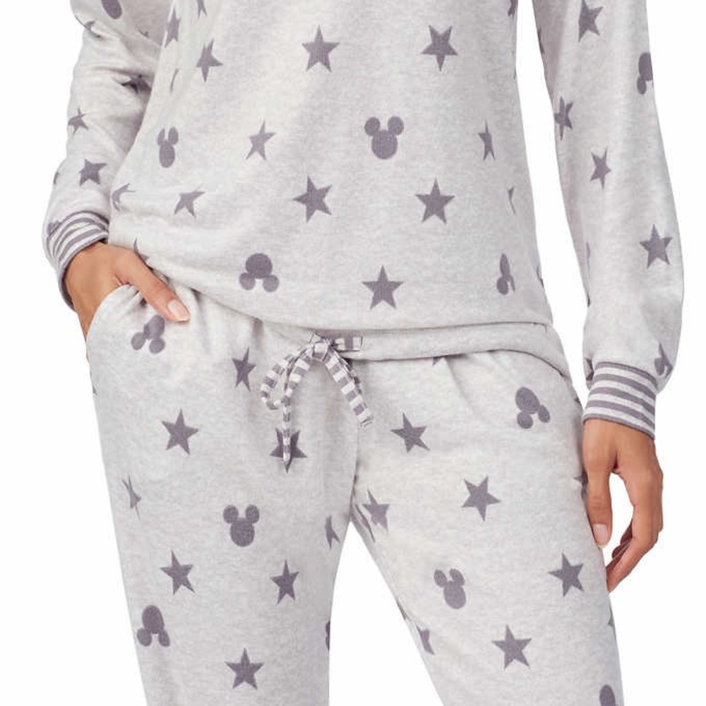 Disney Mickey Lounge Set Grey Star Cozy Pajamas Large - Picture 2 of 6